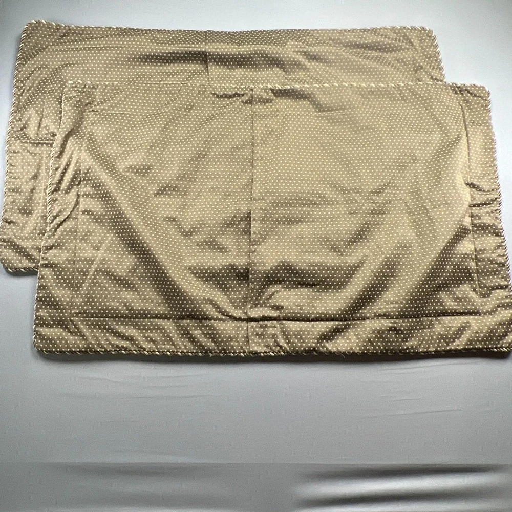 Set Of 2 Divatex Home Fashion King Pillow Shams Brown Polka Dot Piped Edge 25x40